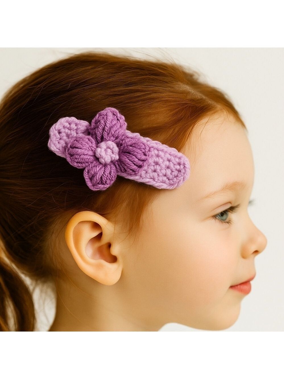 Hand Knit Crochet Hair Clip Handmade Purple Floral